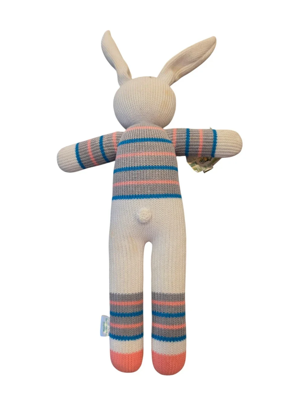 Vintage Knit Crochet Plush Stuffed Animal Bunny Rabbit Pastel Striped Easter